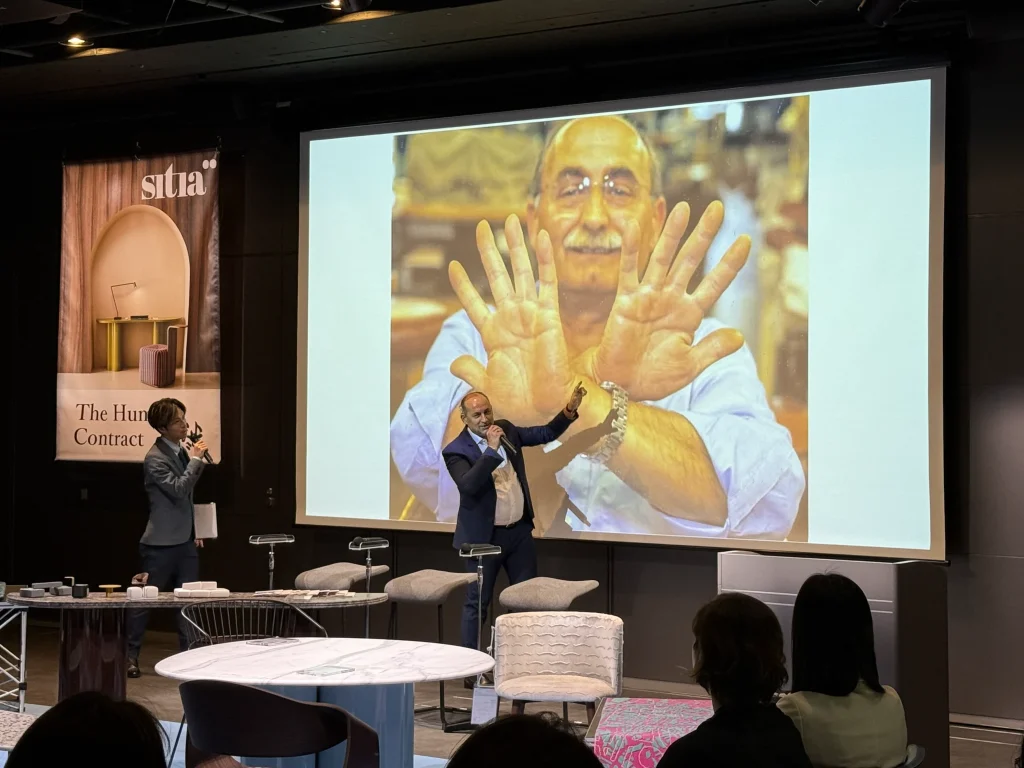 Sitia創業者 Pergentino Battocchio氏の大きな職人の手