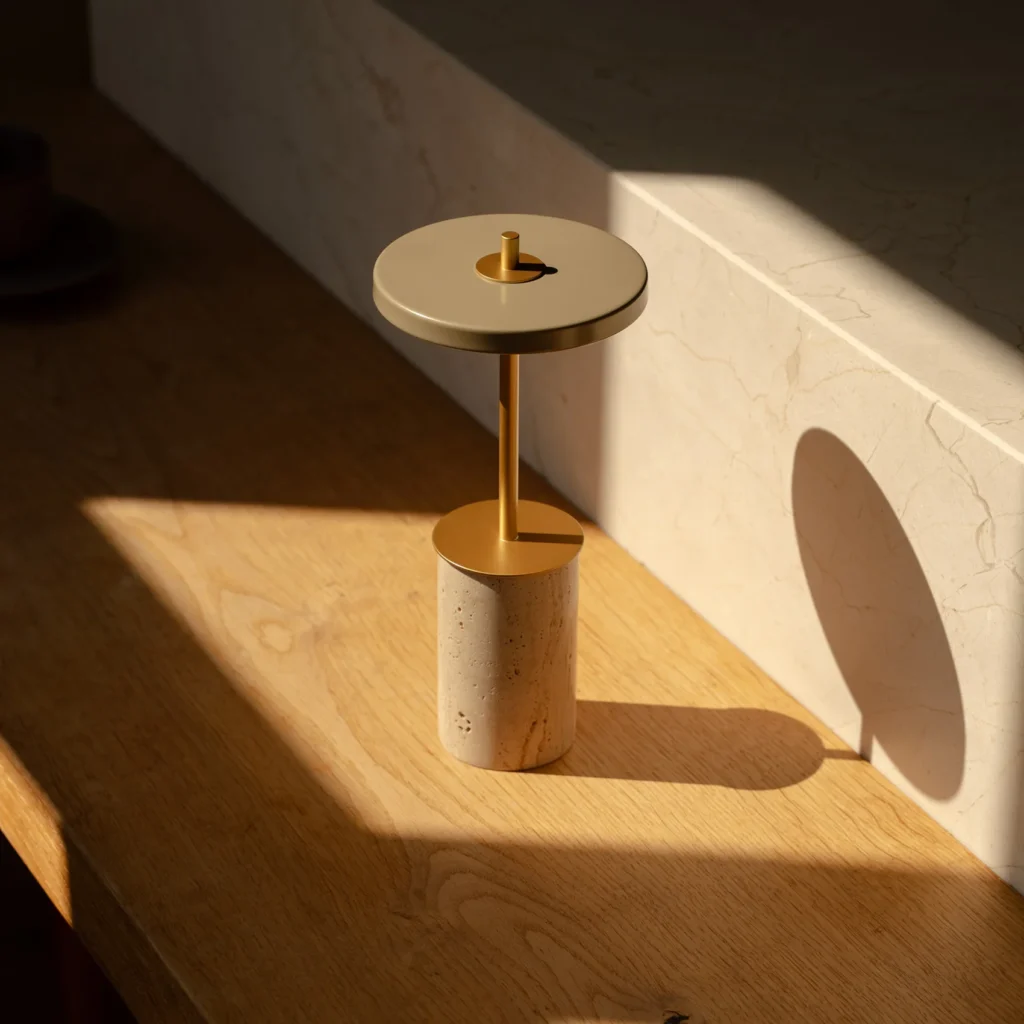 Asteria Move Mini ポータブルランプ | clay travertine, brass