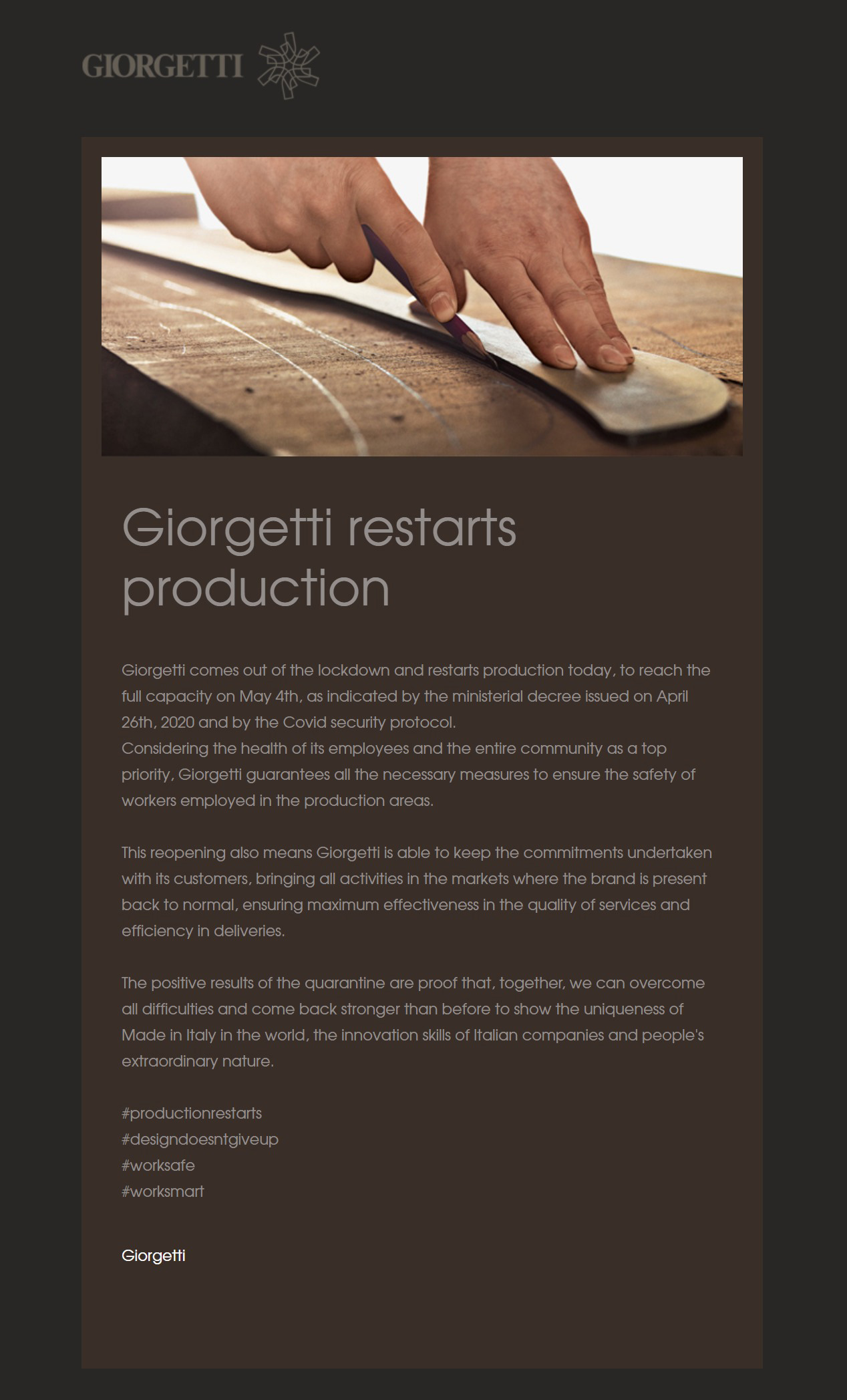 giorgetti restarts production giorgetti restarts production